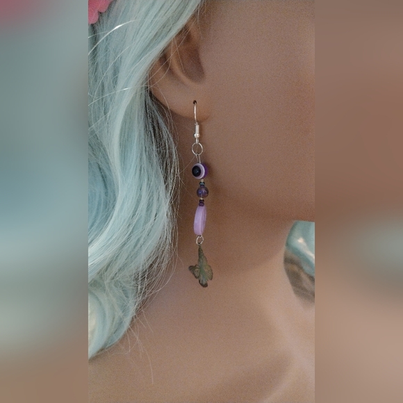 Evil eye peace butterfly beaded earrings dangles - Picture 5 of 6